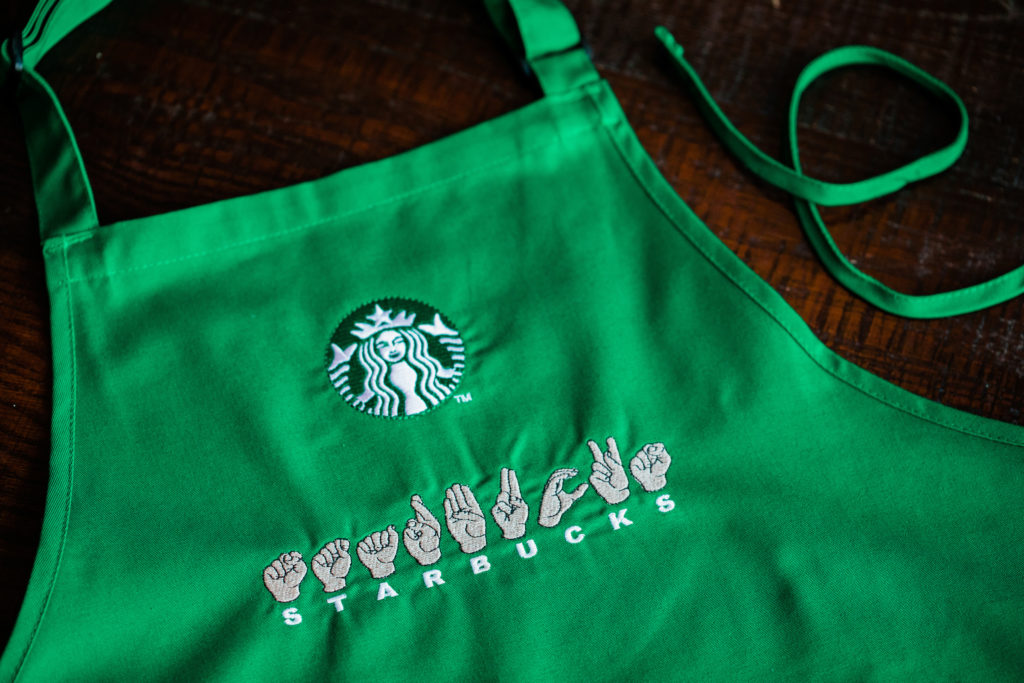 An apron is shown on Monday, October 22, 2018 at Starbucks first U.S. Signing Store in Washington D.C. (Joshua Trujillo, Starbucks)