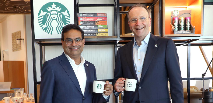 Starbucks CEO Laxman Narasimhan and Nestlé CEO Mark Schneider