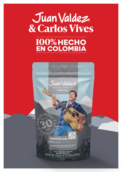 Juan Valdez, the brand of Colombian coffee growers, has formed a global alliance with Carlos Vives, the international artist who has taken the country's name to all corners of the world, to pay tribute to the 30-year music career of the greatest hits singer and celebrate their pride of being 100% Colombian.